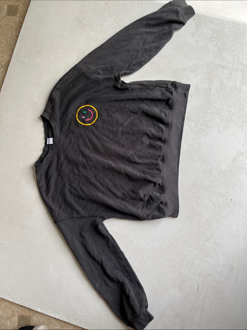 Old Navy Black Crewneck Sweatshirt with Colorful Smiley Patch